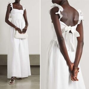 NWT Reformation Vecchio Linen Dress, White Maxi Gown Ruffles Smocked, Sz 8